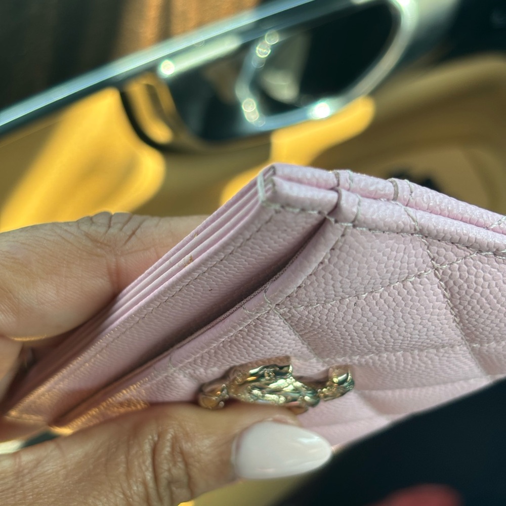CHANEL Light Pink Quilted Card Case with Gold Logo - Picture 7 of 10